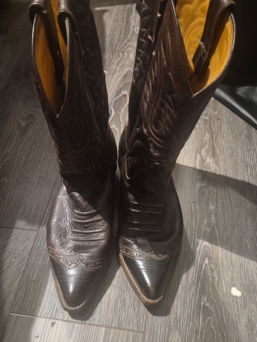 Women's Dark Brown Leather Western Ankle Boots - Pointed Toe Booties
